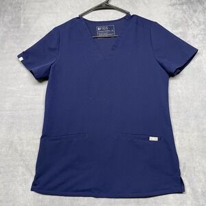 FIGS Technical Collection Casma Scrub Top Womens XS Blue Logo Medical V Neck